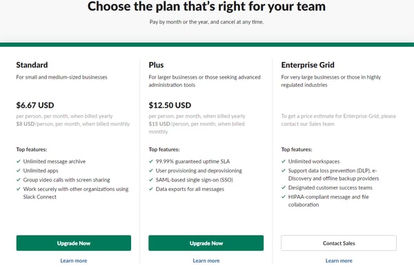 slack pricing 